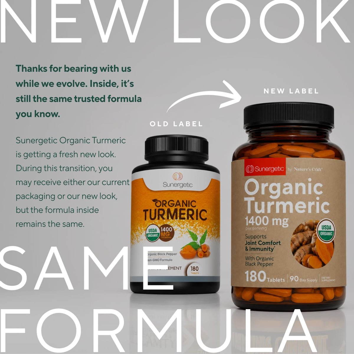 Sunergetic USDA Organic Turmeric Supplement Joint Support - 180 Tablets - image 3