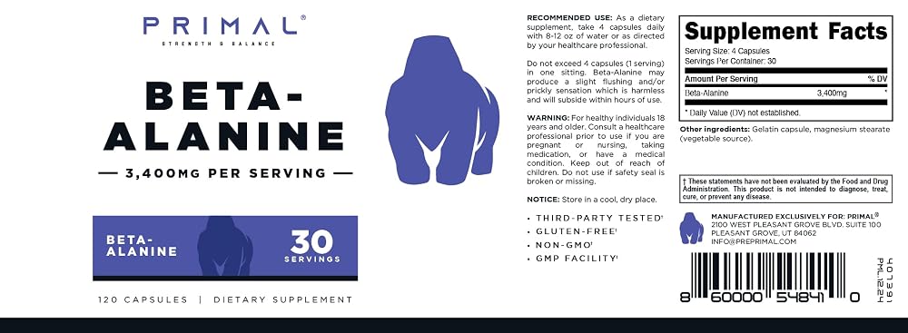 Primal Beta-Alanine Capsules 3400mg - 120 Capsules - image 5