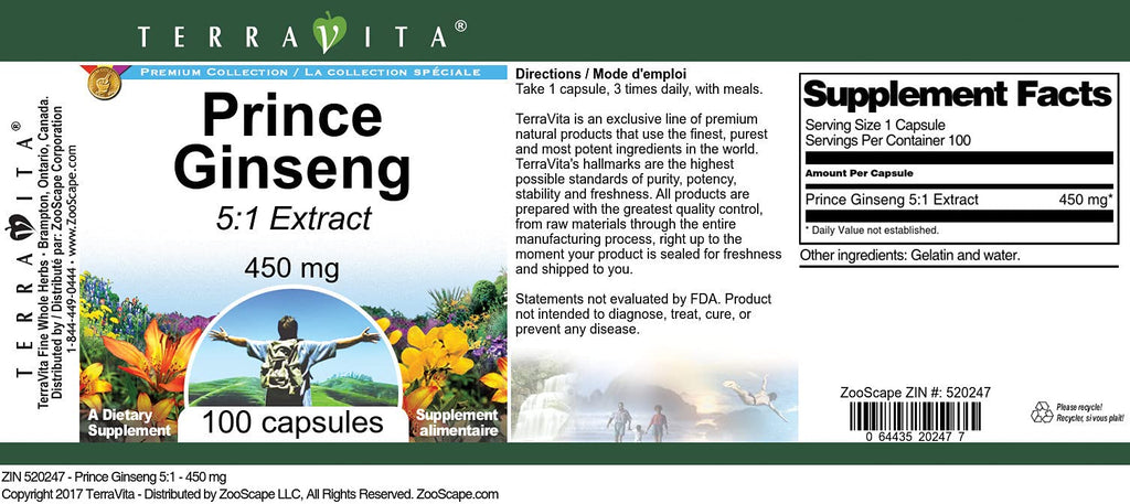 Terravita Prince Ginseng 5:1 450 mg - 300 Capsules (3 Pack) - image 2
