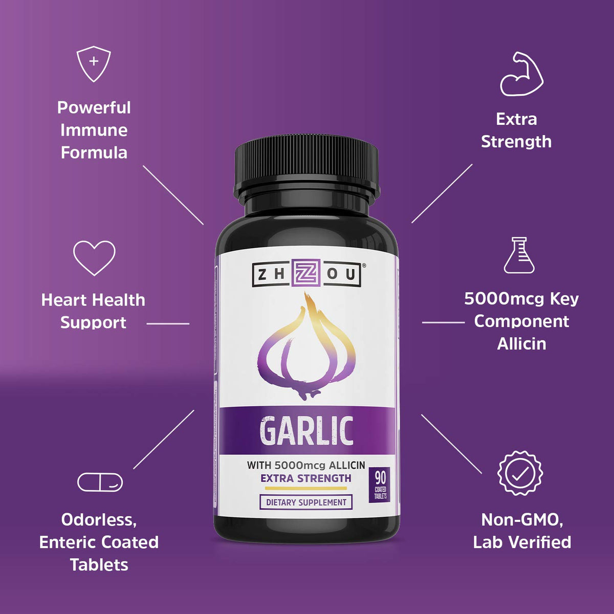 Zhou Garlic with Allicin Supplement - 90 Tablets - image 5