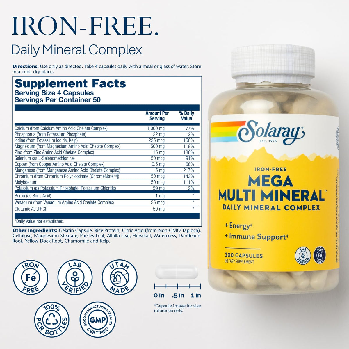 Solaray Mega Multi Mineral Iron Free - 100 Capsules - image 2