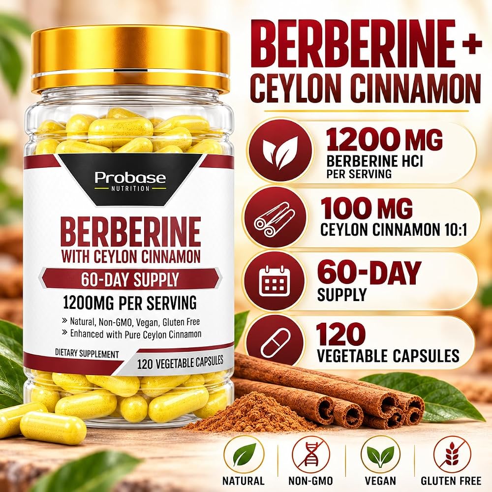 Probase Nutrition Berberine 1200mg with Ceylon Cinnamon - 120 Capsules - image 6