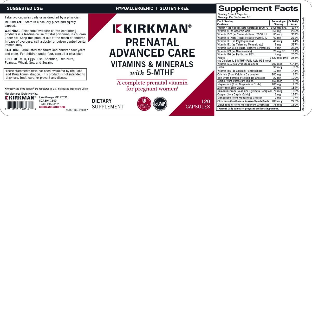 Kirkman Prenatal Advanced Care - 120 Capsules - image 3