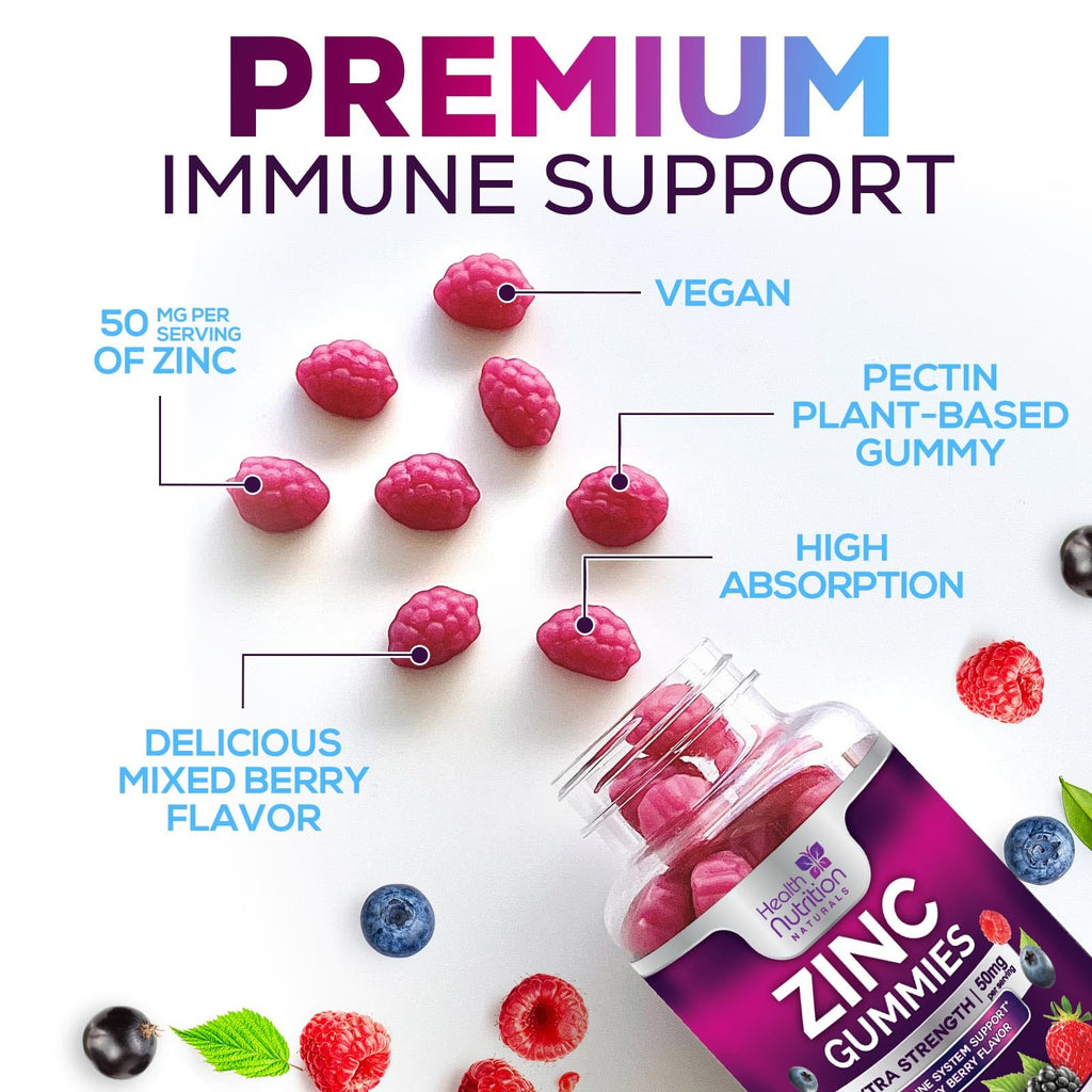 Health Nutrition Naturals Zinc Gummies 50mg Immune Support - 60 Gummies - image 6