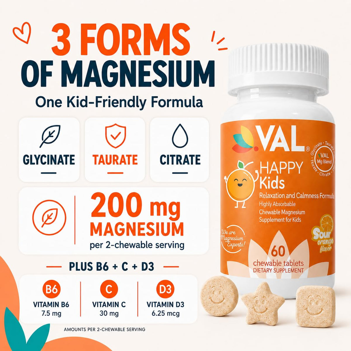 VAL Chewable Magnesium for Kids Relaxation and Calm Formula High