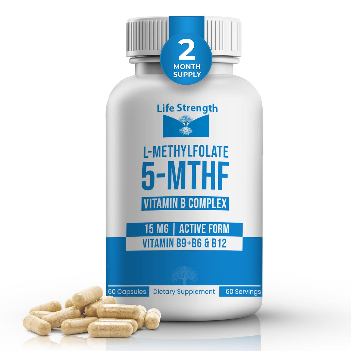 LifeStrength L-Methylfolate 15mg + B Complex - 60 Capsules