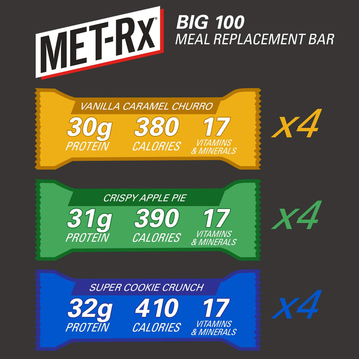 MET-Rx Big 100 Colossal Protein Bars Variety Pack - 12 Count - image 3