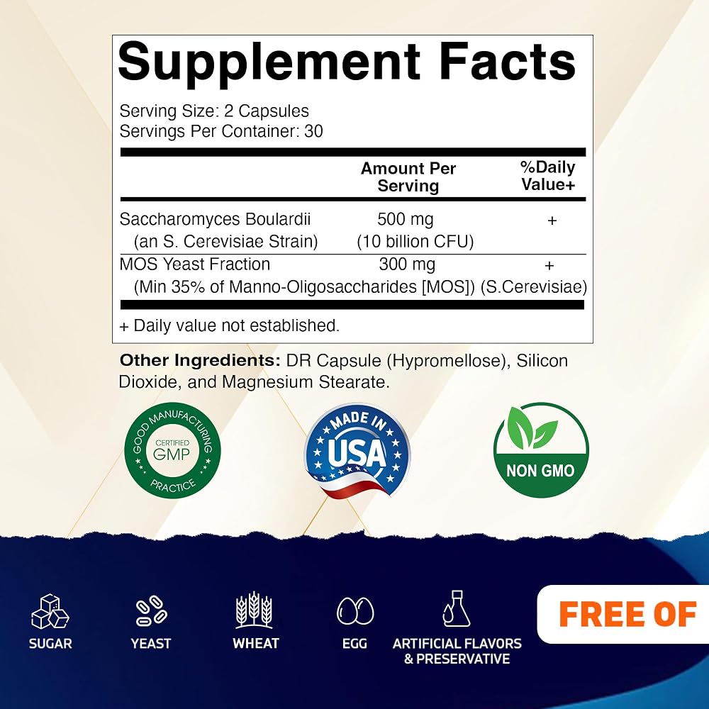 Vitamatic Saccharomyces Boulardii 10 Billion CFU + MOS - 60 Capsules - image 2