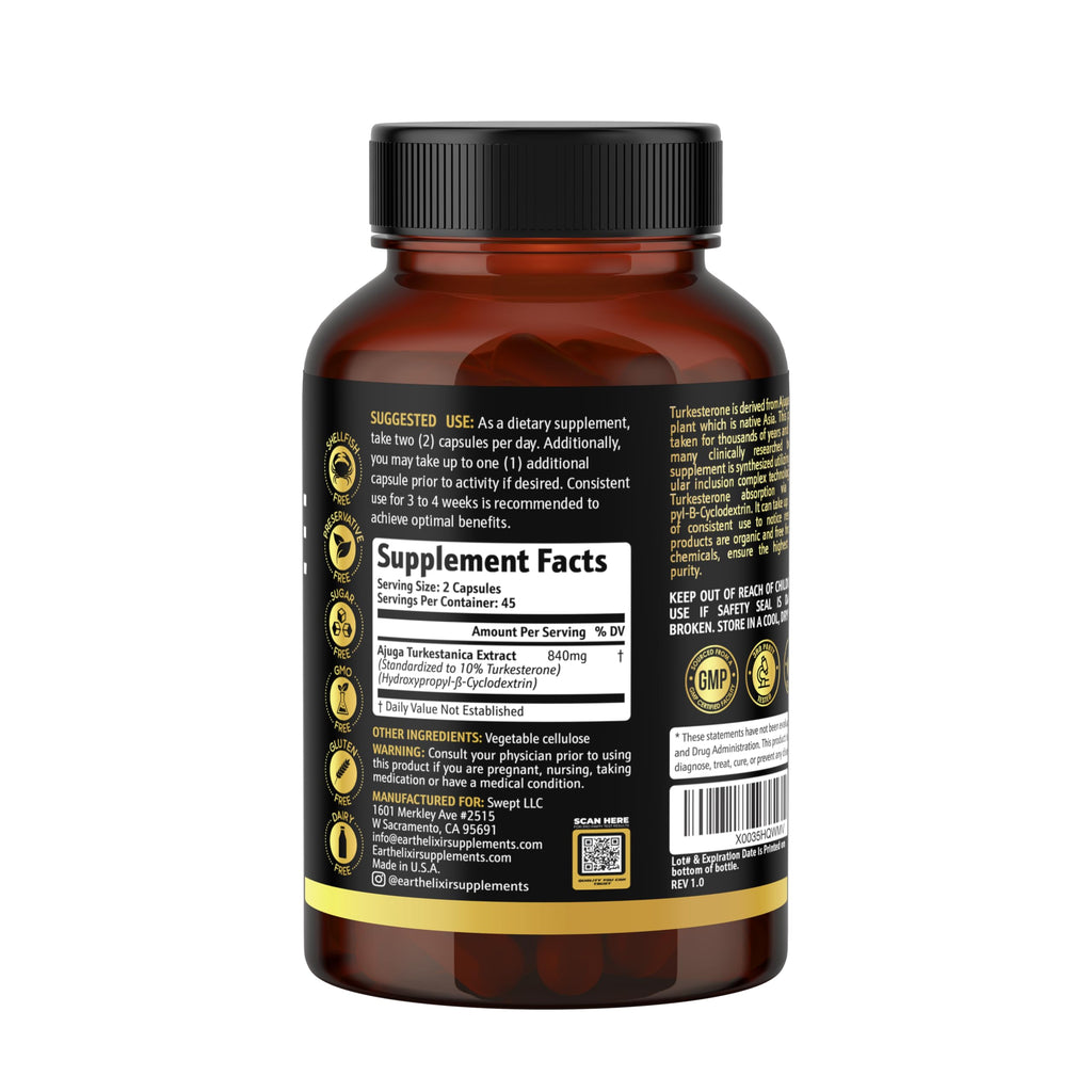Earth Elixir Turkesterone 840 mg Strength Support - 90 Capsules - image 7