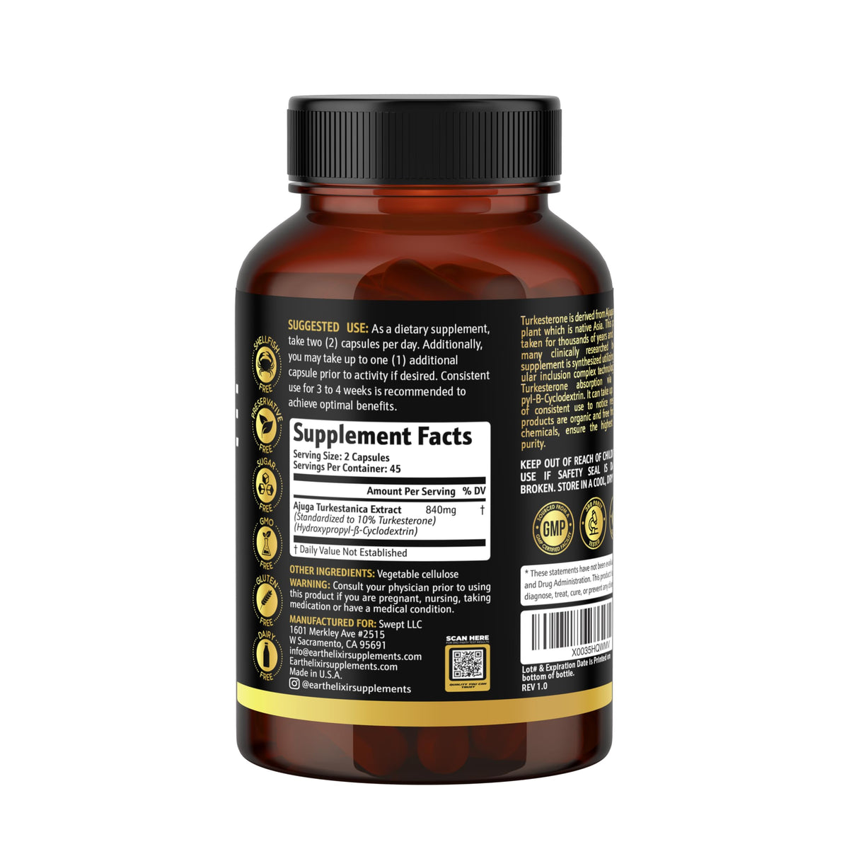 Earth Elixir Turkesterone 840 mg Strength Support - 90 Capsules - image 7