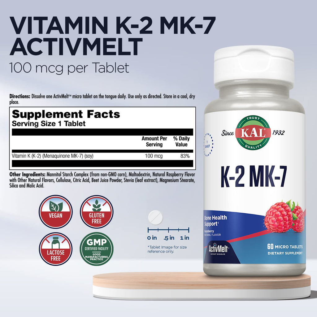 KAL Vitamin K2 MK7 ActivMelt 100 mcg Tablets - 60 Micro Tablets - image 2