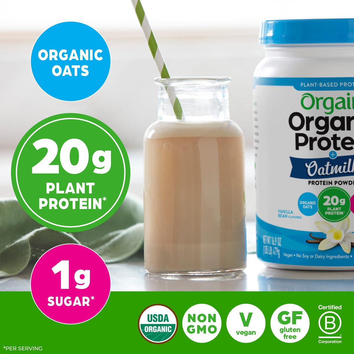 Orgain Organic Vegan Protein Powder + Oat Milk - 20g Plant Based