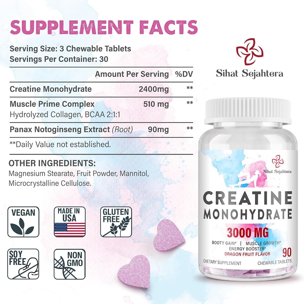 Sihat Sejahtera Creatine Chews with Collagen & BCAA - 90 Tablets - image 5