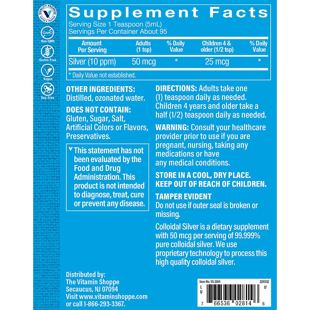 The Vitamin Shoppe COLLOIDAL Silver 10 PPM 16 OZ