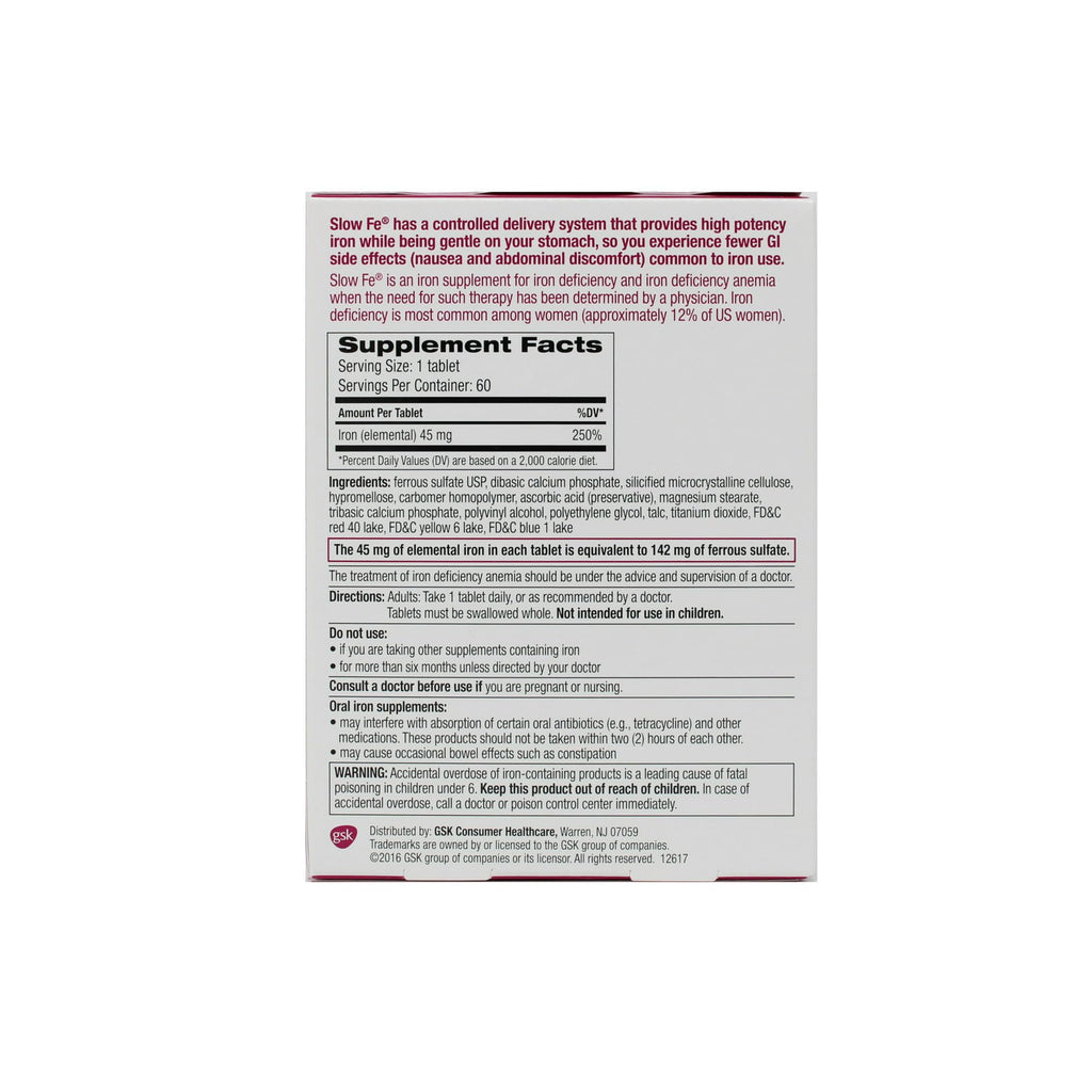 Slow Fe High Potency Iron 45 mg Slow Release - 180 Tablets - image 3