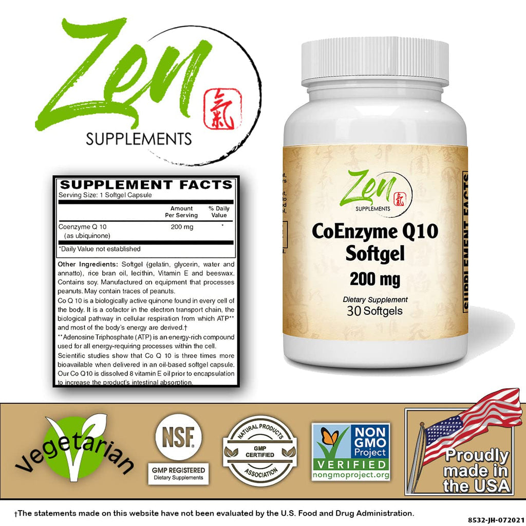 Zen Supplements CoEnzyme Q10 200mg - 30 Softgels - image 3