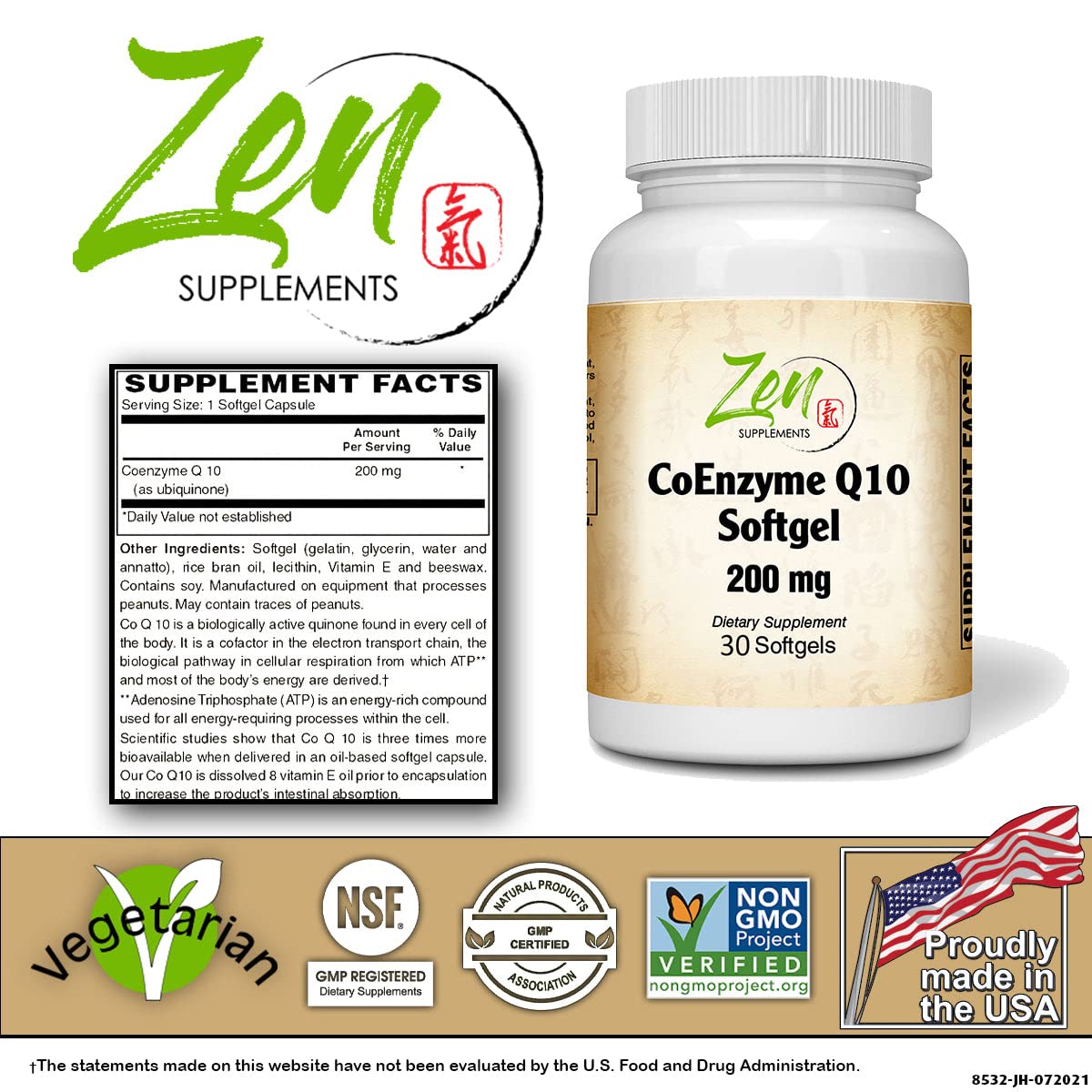 Zen Supplements CoEnzyme Q10 200mg - 30 Softgels - image 3