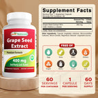 Best Naturals Grape Seed Extract 400 mg 60 Vegetarian Capsules
