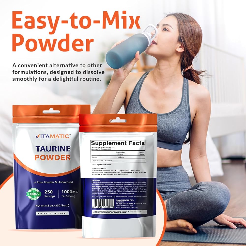 Vitamatic Pure Taurine 1000mg Powder - 250 Servings - image 3