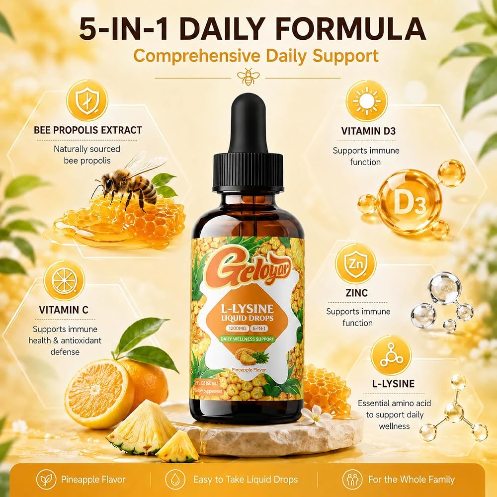 Geloyar L-Lysine Liquid Drops with Vitamin C, D3, Zinc & Bee Propolis - image 5