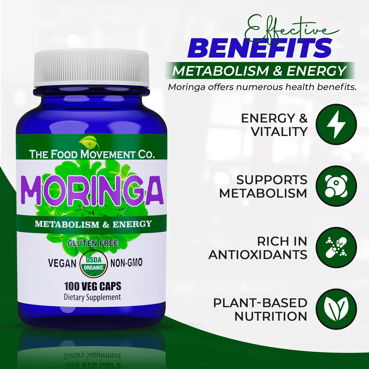 THE FOOD MOVEMENT CO. Moringa Organic Superfood - 100 Vegan Capsules - image 2