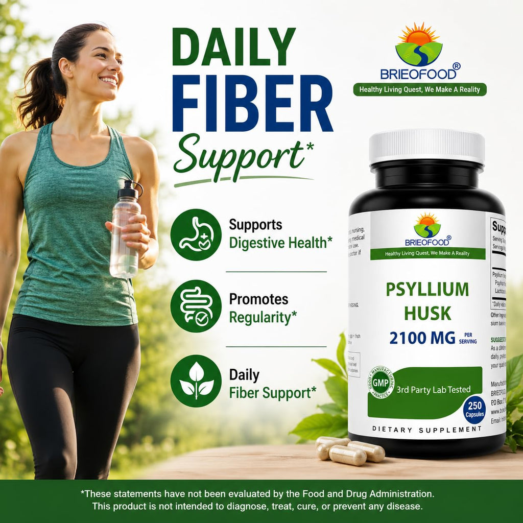 Brieofood Psyllium Husk Fiber with Acidophilus - 250 Capsules - image 3
