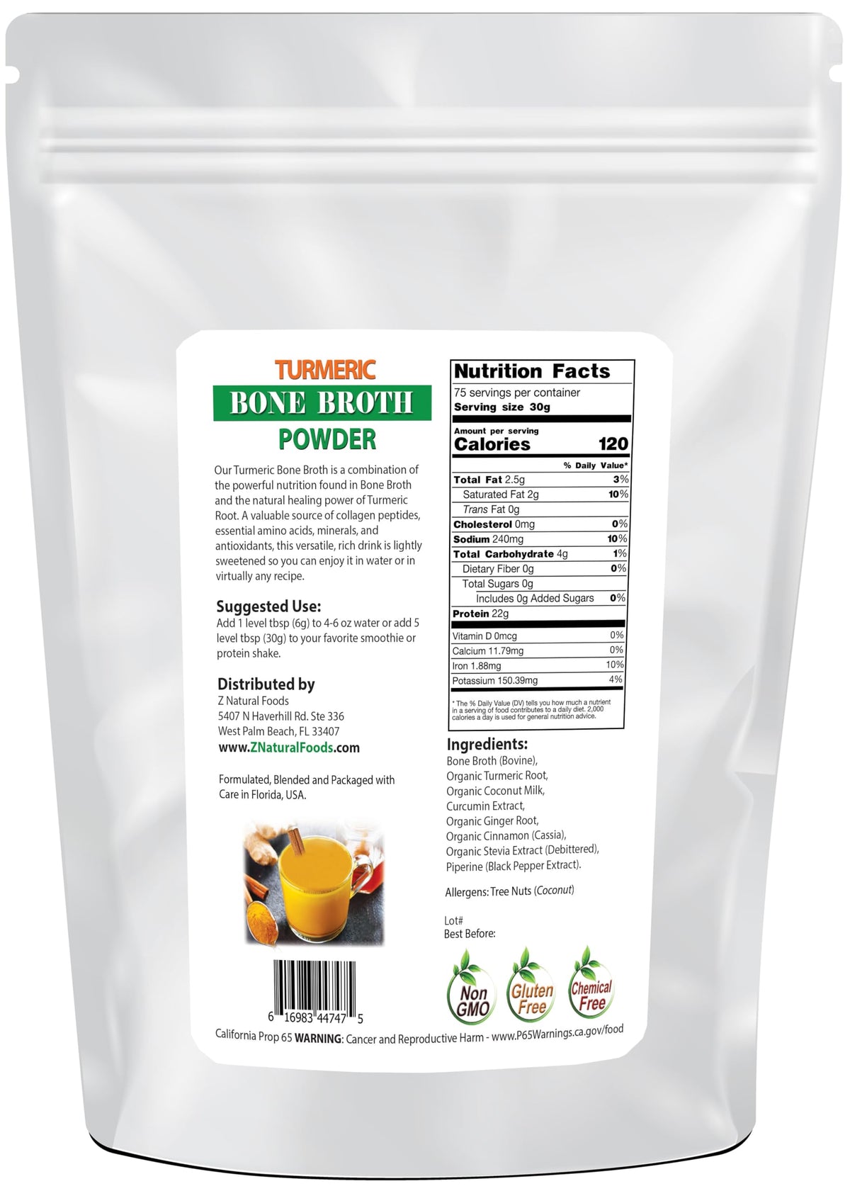 Z Natural Foods Bovine Bone Broth Powder Turmeric - 5 lb - image 2