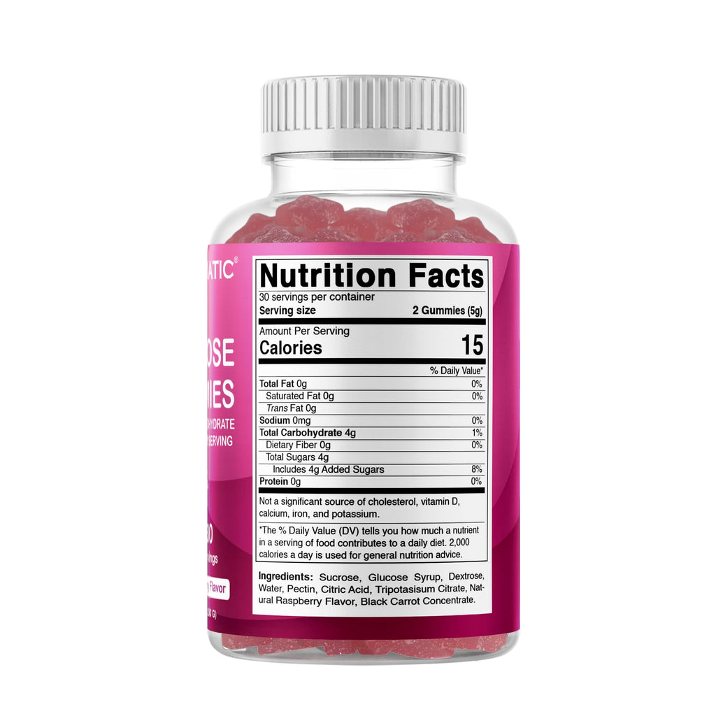 Vitamatic Glucose chewable Gummies - 60 Count - Natural Raspberry