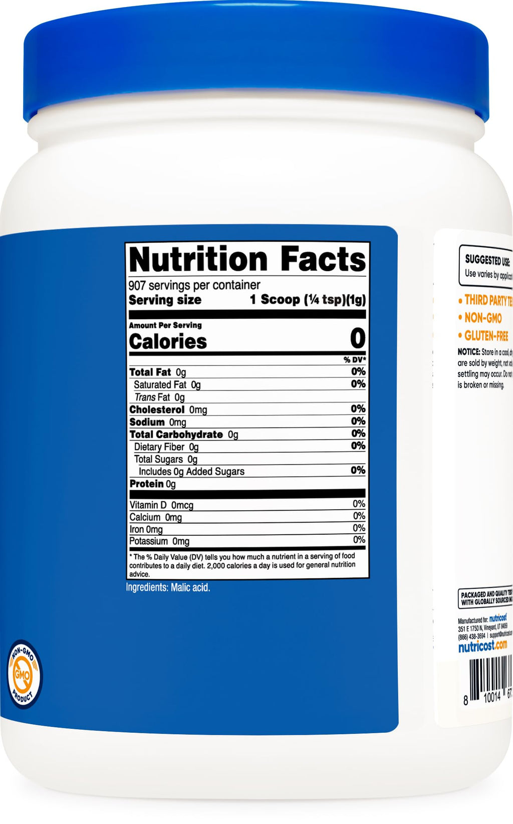 Nutricost Malic Acid Powder - Gluten Free, Non-GMO