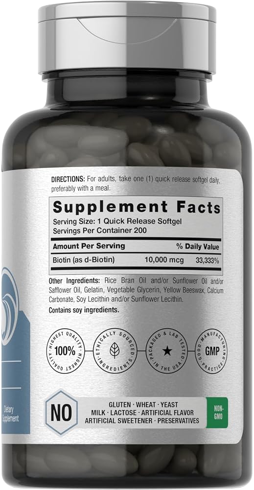 Horbäach Biotin 10000 mcg Vitamin B7 - 200 Softgels - image 2