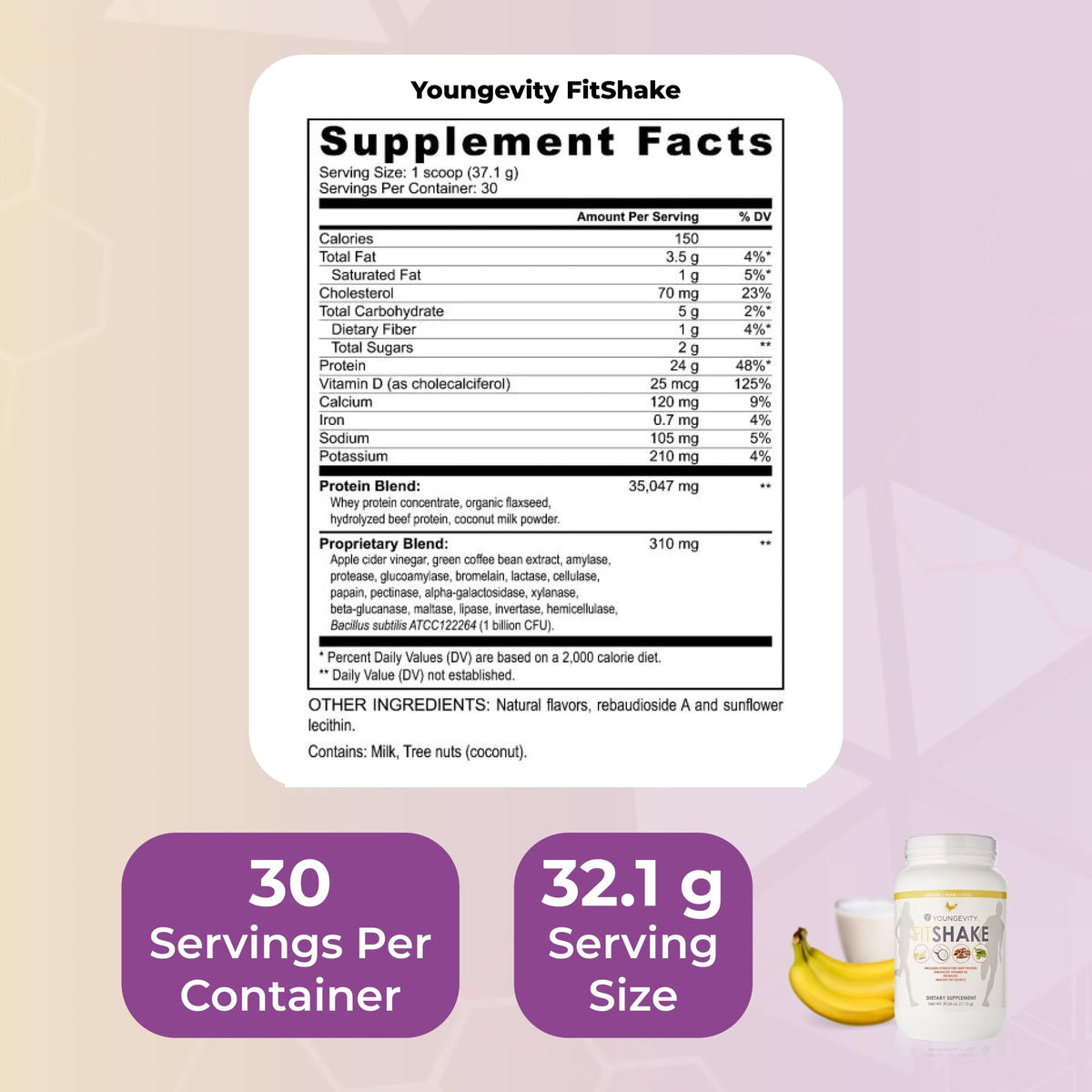Youngevity FitShake Banana Cream Protein Powder - 2.4 lbs - image 3