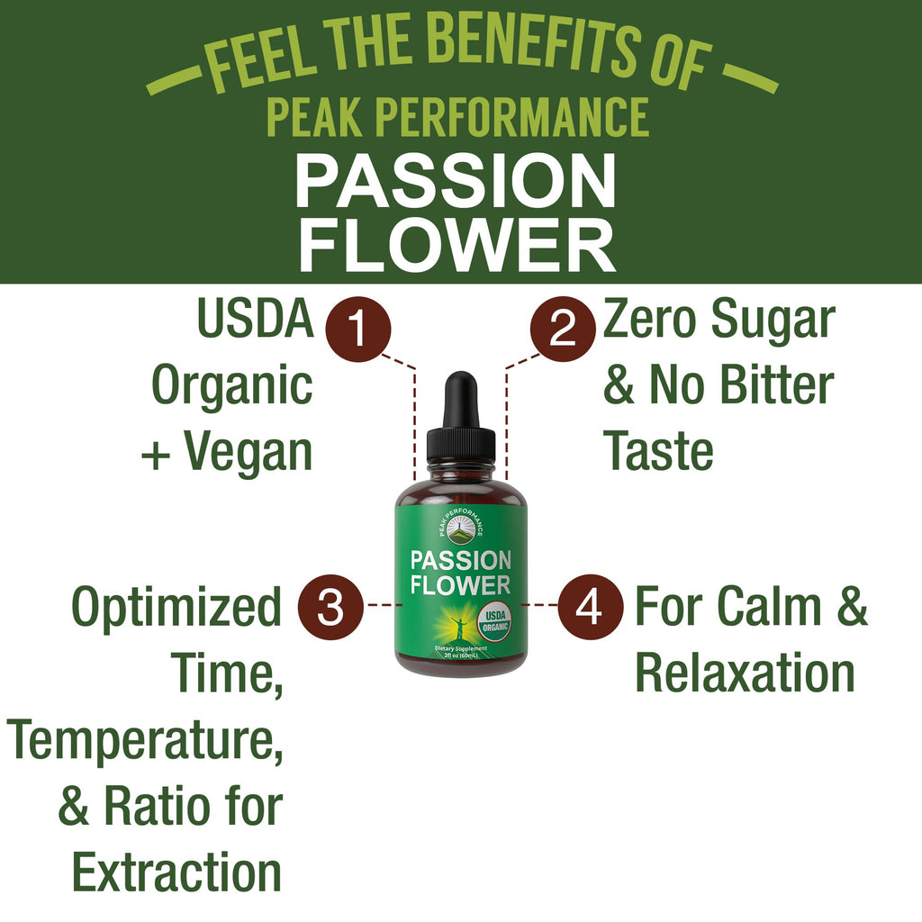 Peak Performance USDA Organic Passion Flower Extract Liquid Drops - 2 Fl Oz - image 2