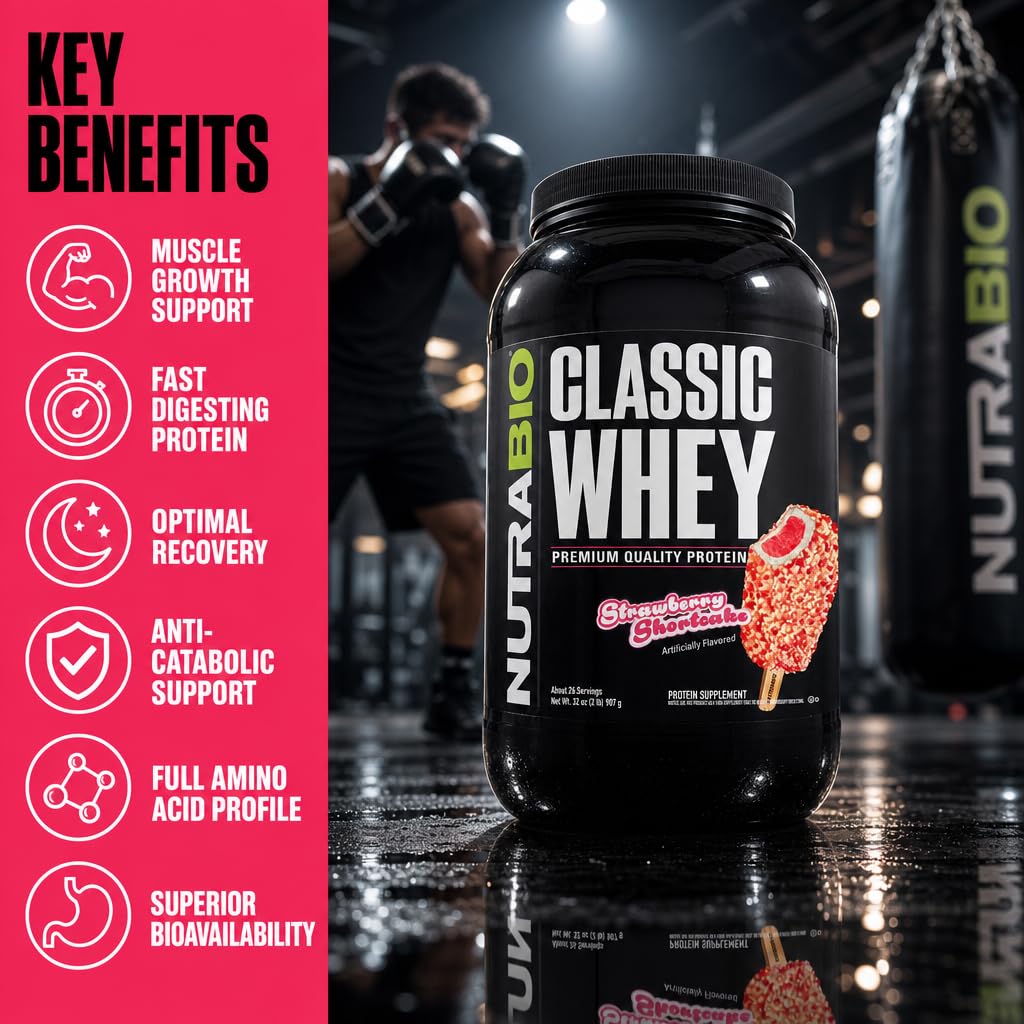 NutraBio Classic Whey Protein Powder Supplement - 25g of Protein Per
