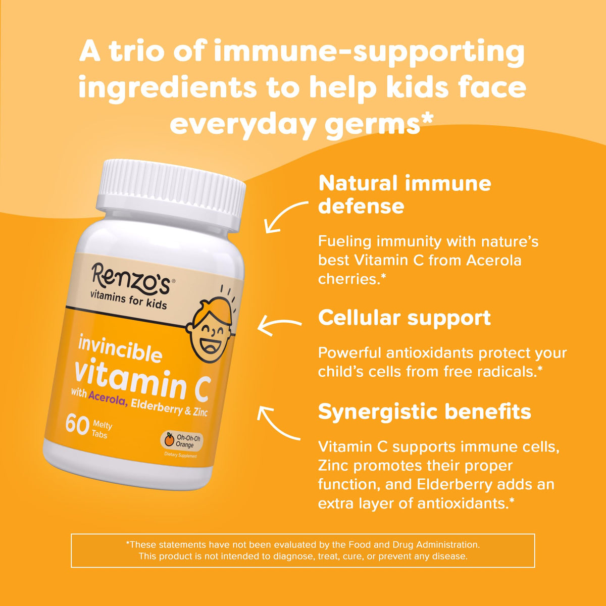Renzo's Invincible Kids Vitamin C with Elderberry - 60 Tablets - image 3
