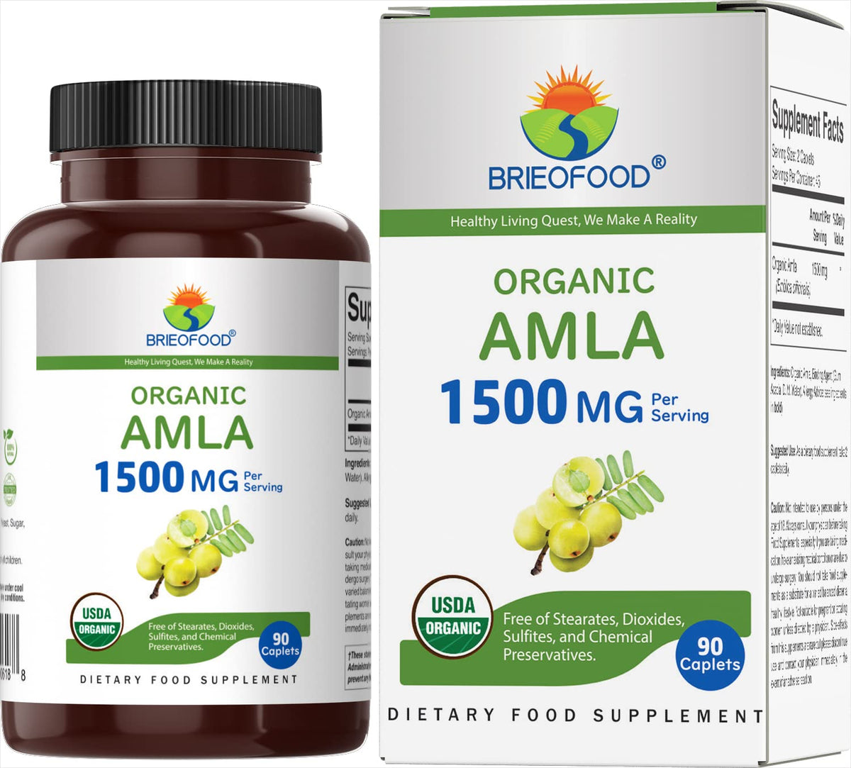Brieofood Organic Amla 1500mg - 90 Vegetarian Tablets