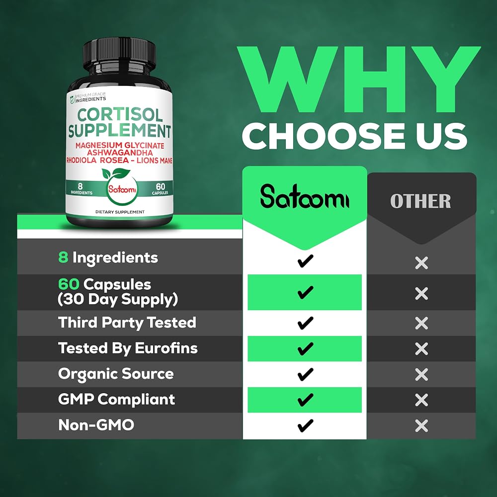 Satoomi - Cortisol Supplement & Magnesium Glycinate - 60 90 150