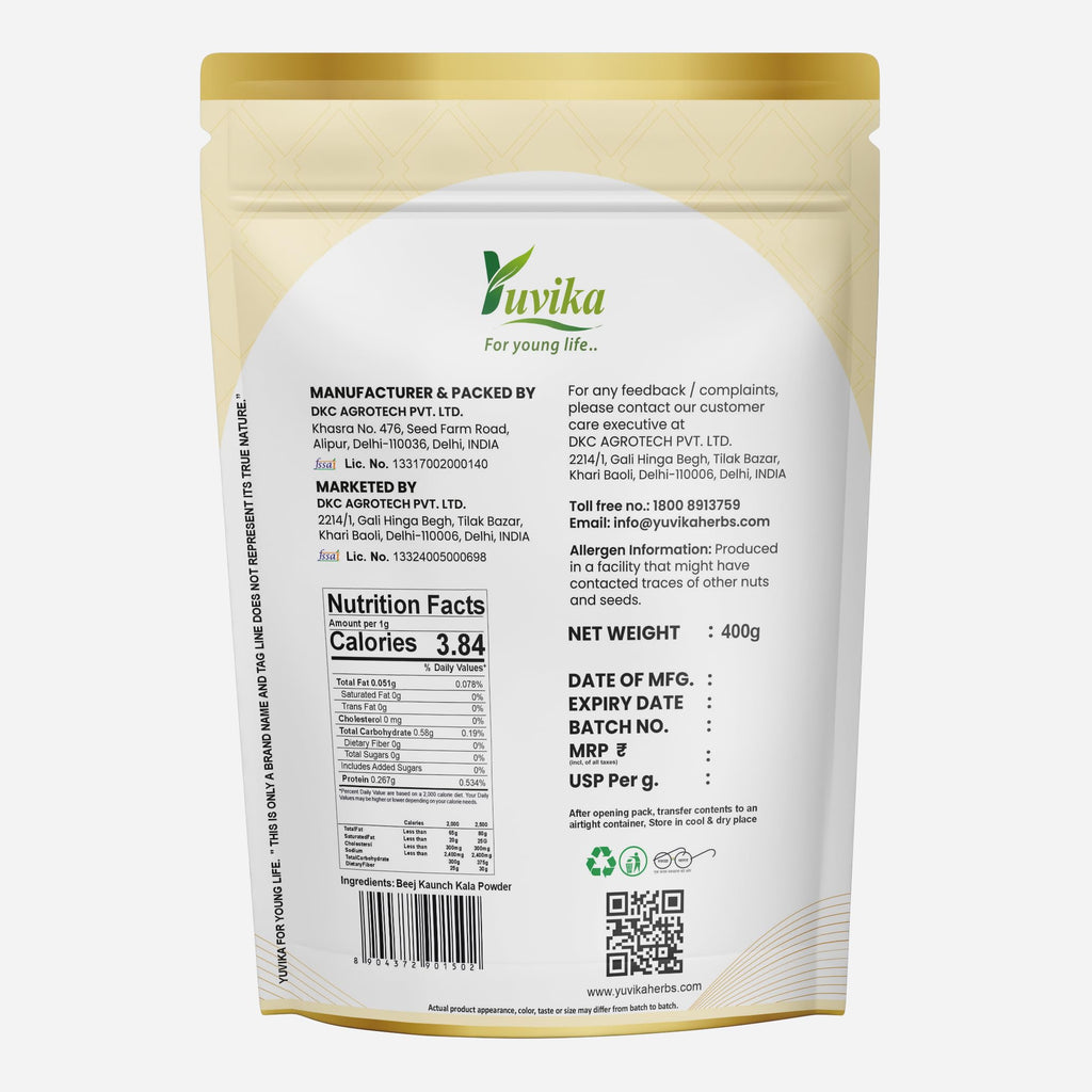 YUVIKA Beej Kaunch Kala Powder (Without Peel) - Mucuna Pruriens