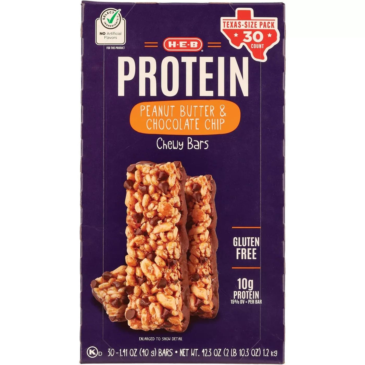 HEB Select Ingredients Protein Peanut Butter & Chocolate Chewy Bars - 30 Bars
