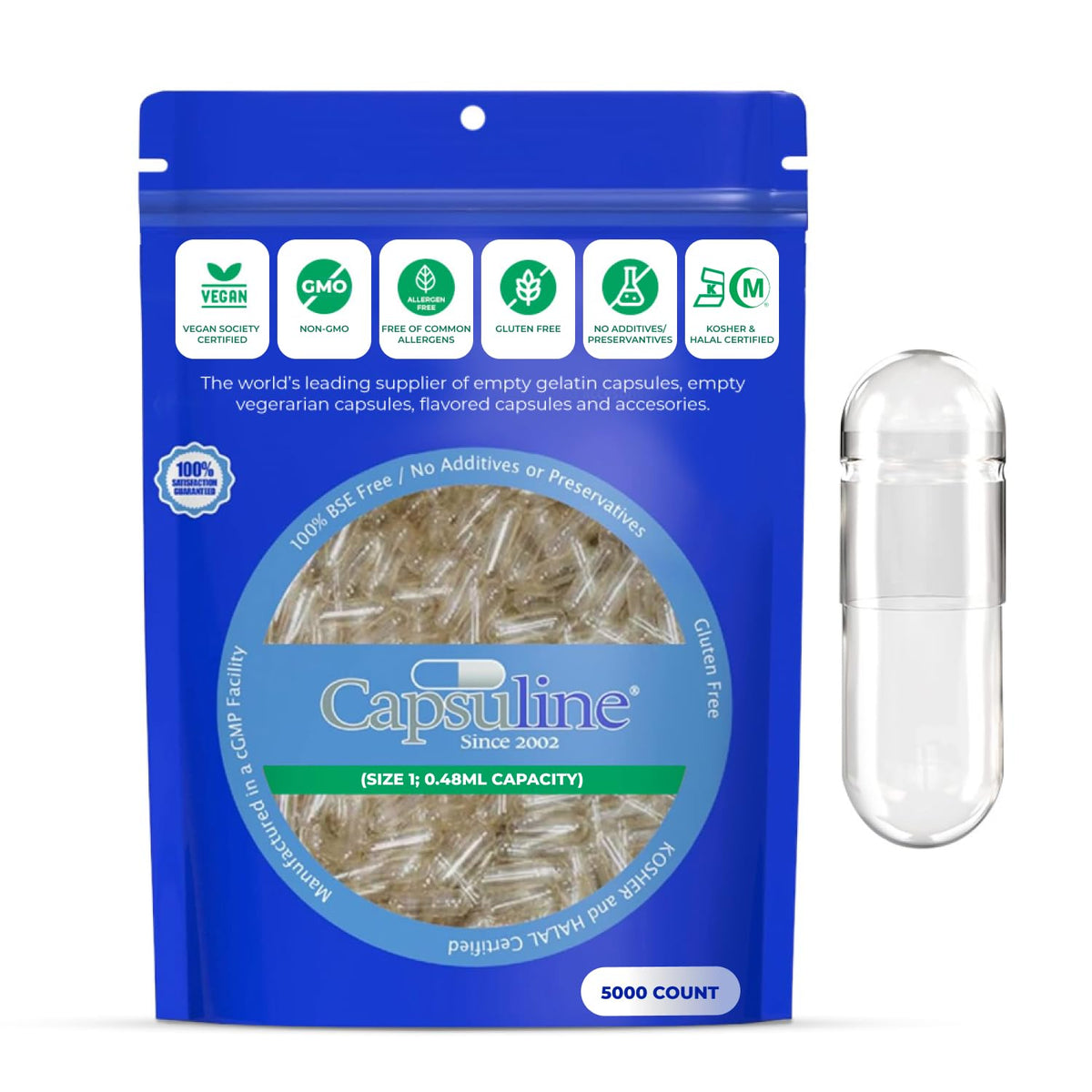 Capsuline Size 1 Clear Vegan Capsules - 10000 Count
