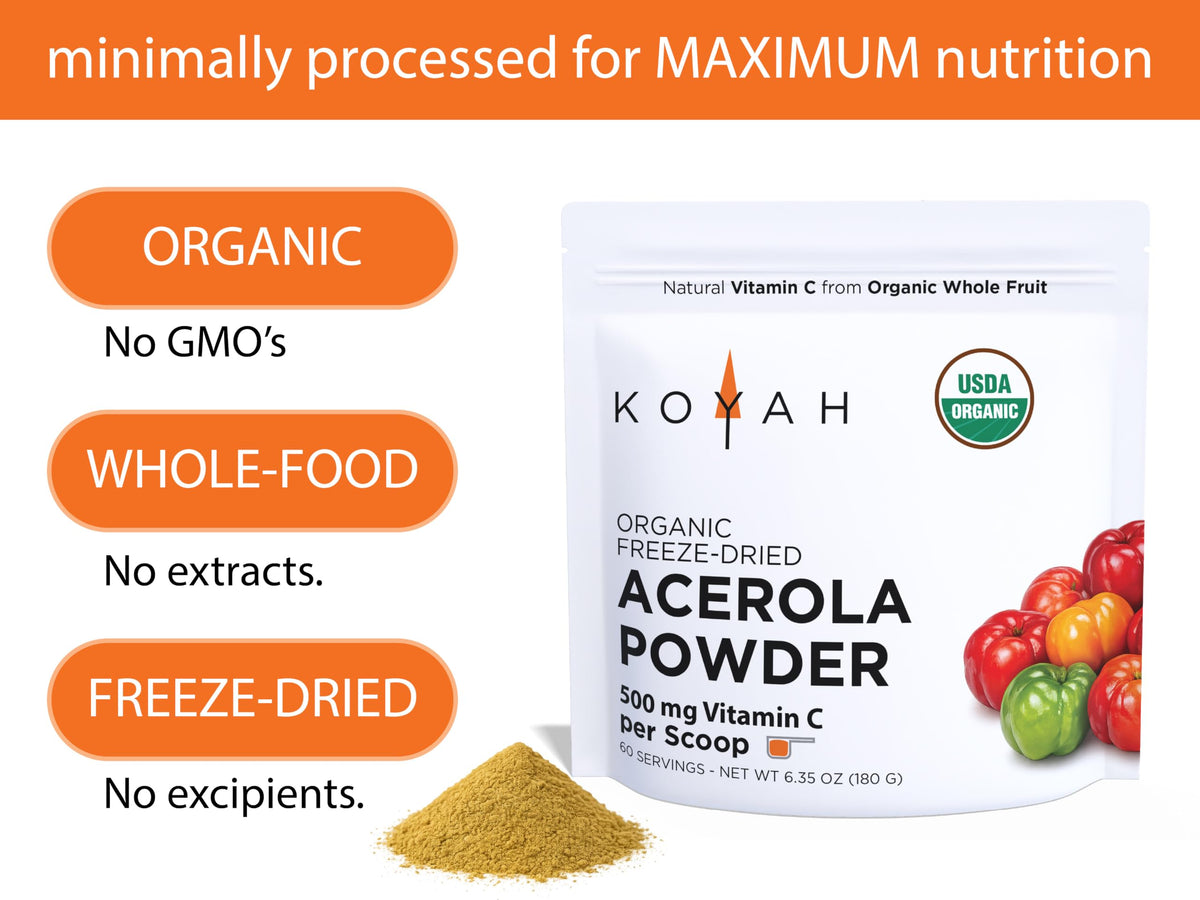 KOYAH Organic Acerola Powder Freeze-Dried Vitamin C - 60 Servings - image 4