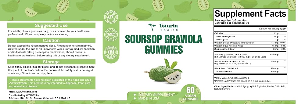 Totaria Soursop Gummies Sea Moss Gummies 047 Natural Sugar Free Flavor