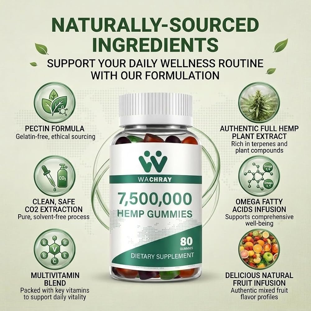 WACHRAY Advanced Hemp Gummies with Omega 3-6-9 - 240 Count - image 5