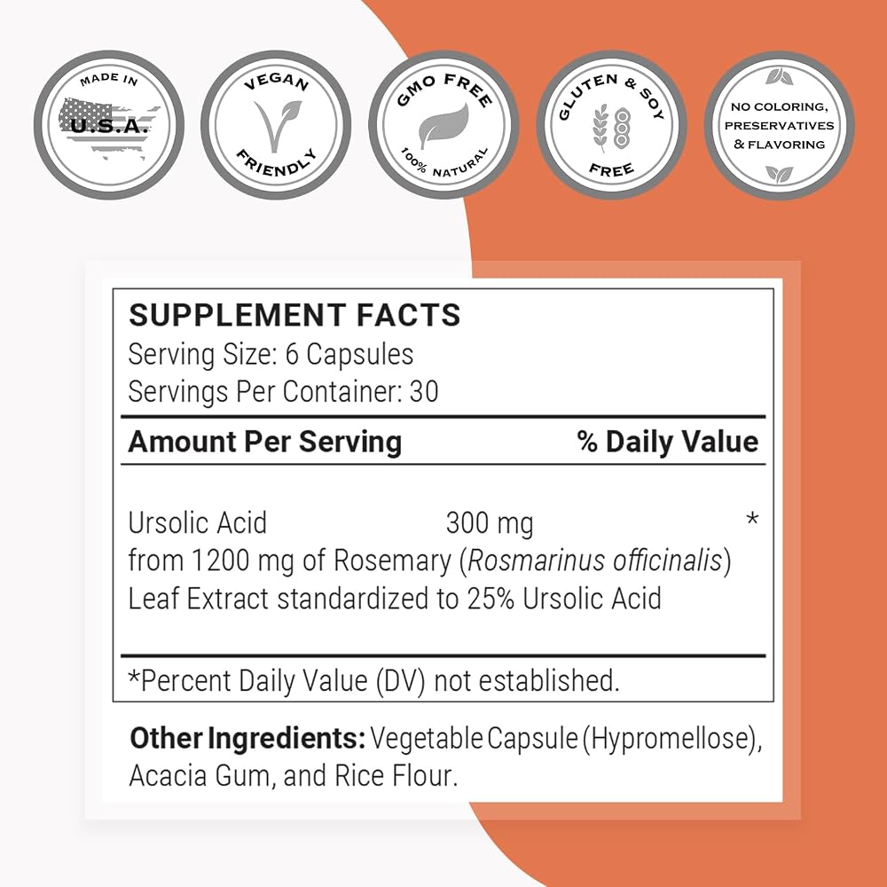 Supersmart Ursolic Acid 300mg Rosemary Leaf Extract - 180 Vegetarian Capsules - image 3