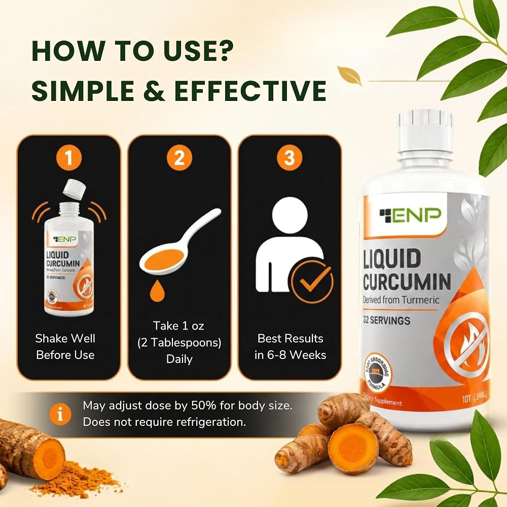 ENP Liquid Turmeric Curcumin with Cavacurmin for Joint Support - 32 Fl Oz - image 5