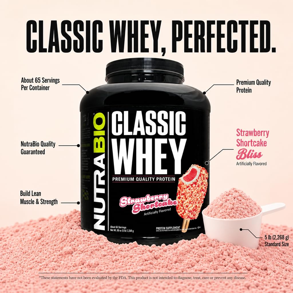 NutraBio Classic Whey Protein Powder Supplement - 25g of Protein Per