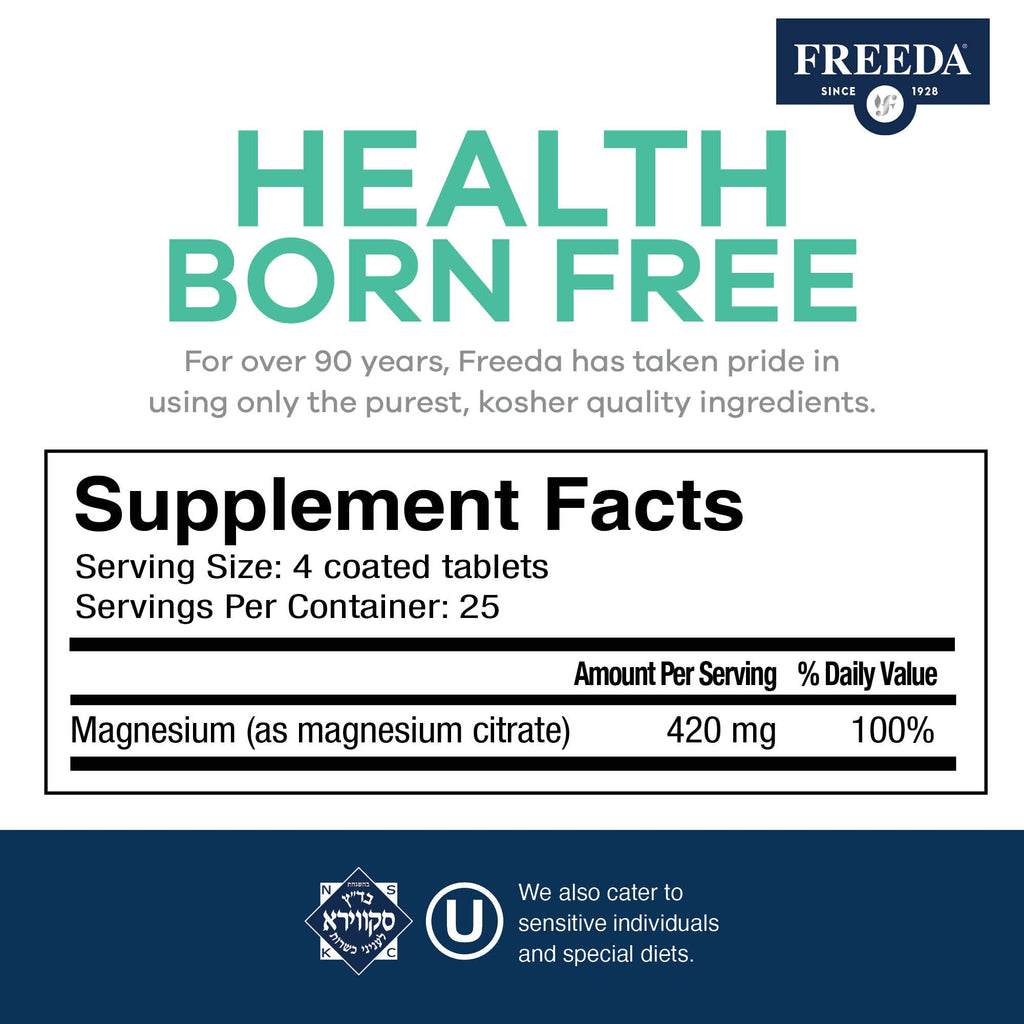 FREEDA Magnesium Citrate 400mg Tablets for Muscle Support - 100 Count - image 3