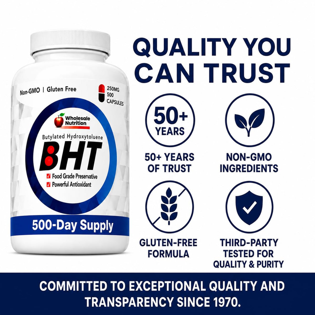 Wholesale Nutrition BHT 250mg Antioxidant - 500 Capsules - image 3