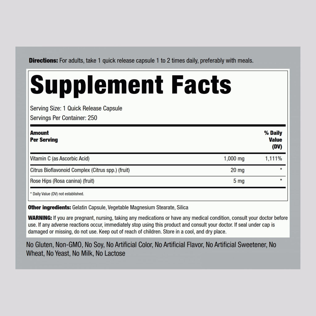 Piping Rock Vitamin C 1000mg - 250 Capsules - image 2