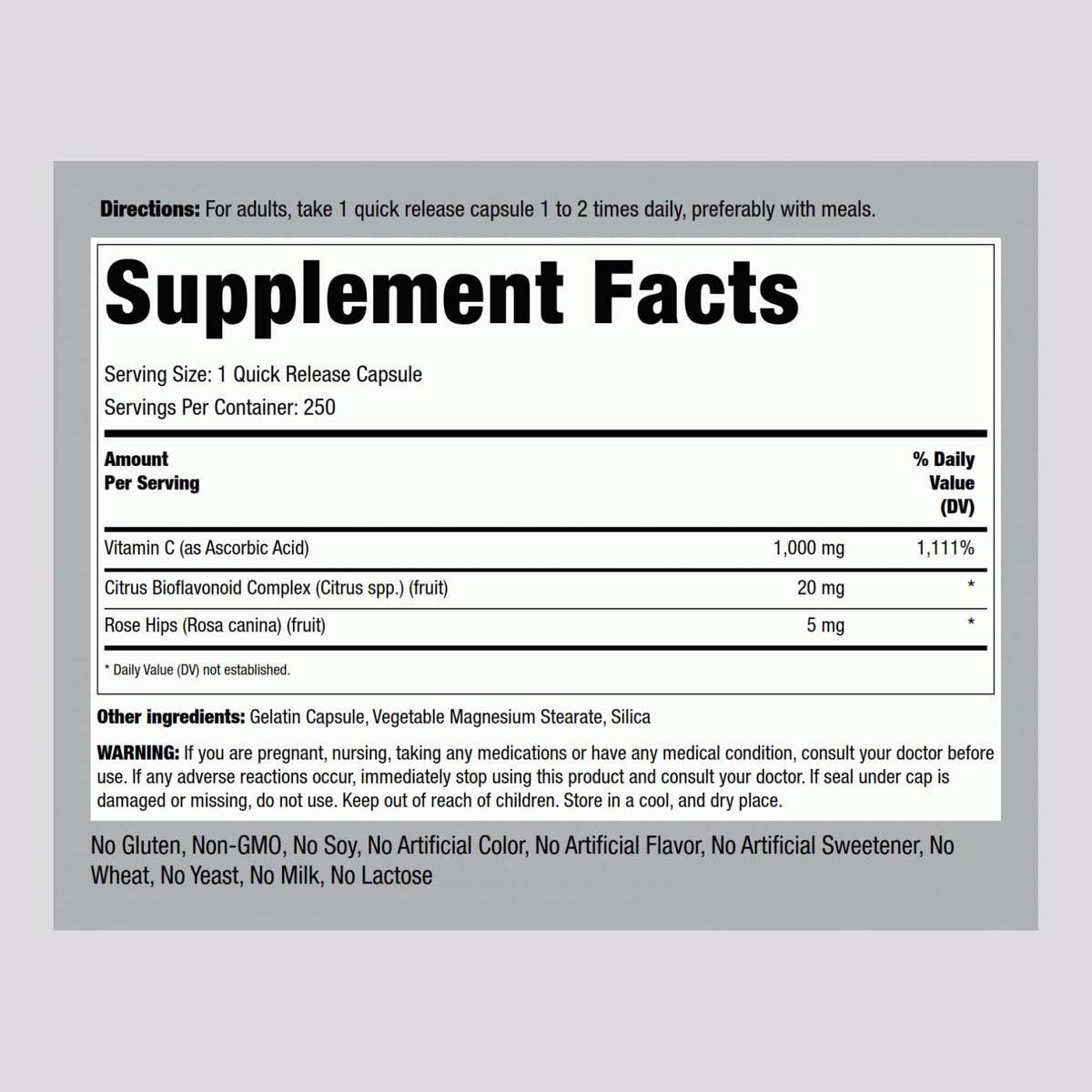 Piping Rock Vitamin C 1000mg - 250 Capsules - image 2