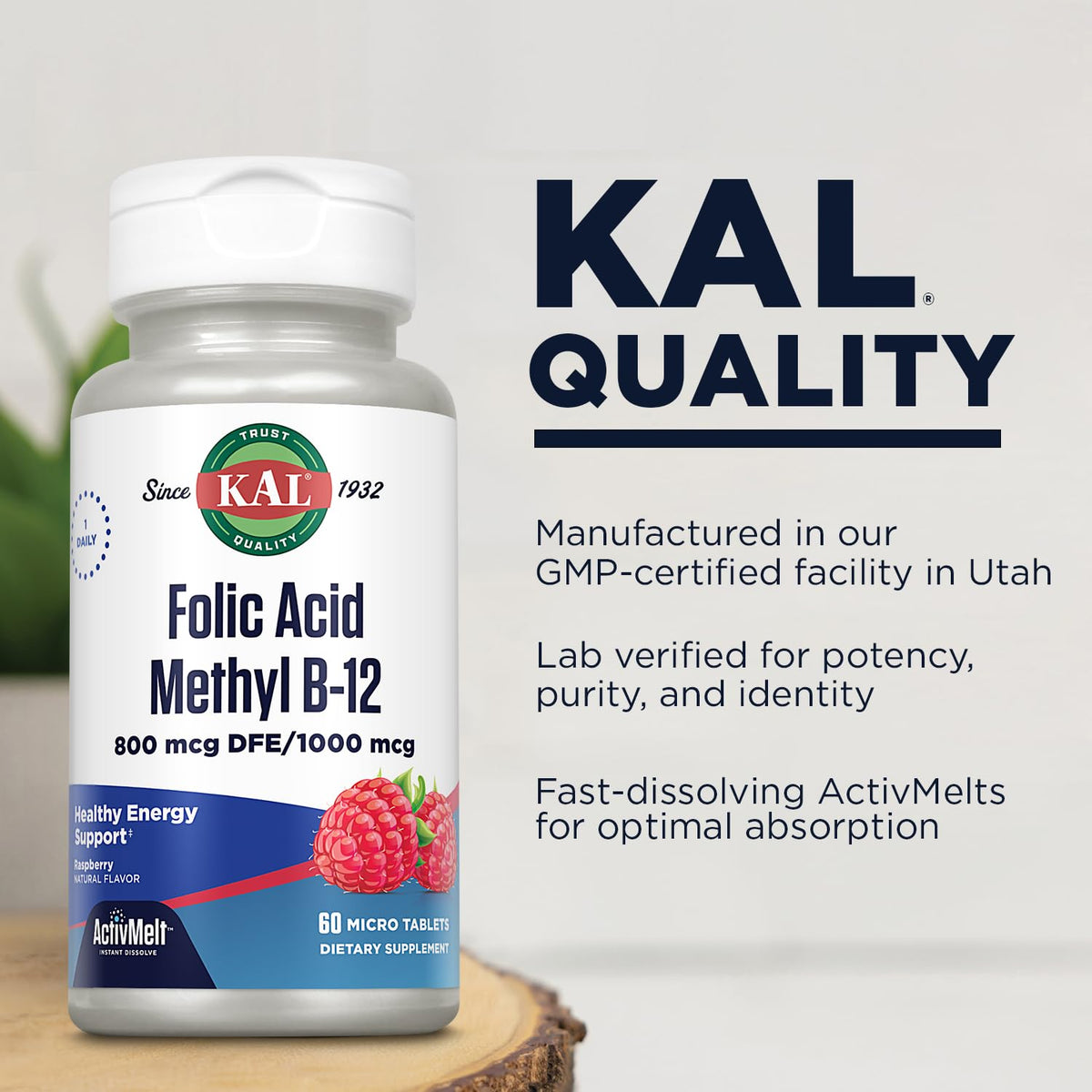 KAL Folic Acid Methyl B-12 800 mcg Tablets - 60 Count - image 5